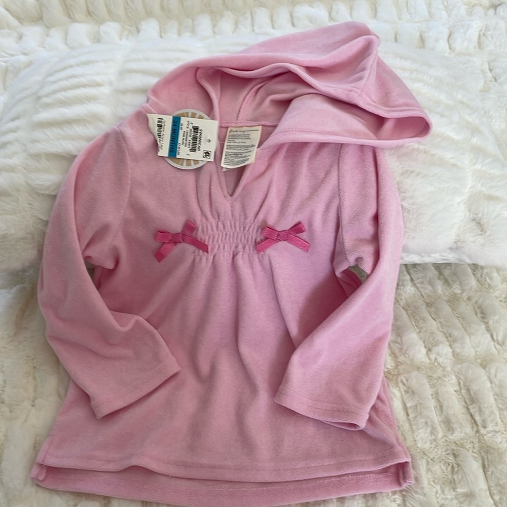 NWT pink terry cloth hooded beach bathing suit coverup 24 months.